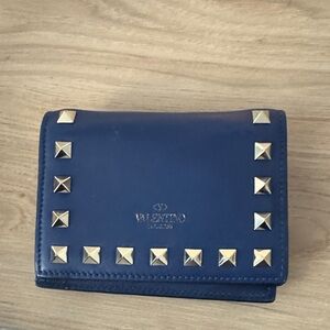 Valentino Navy Wallet with Gold Studs
